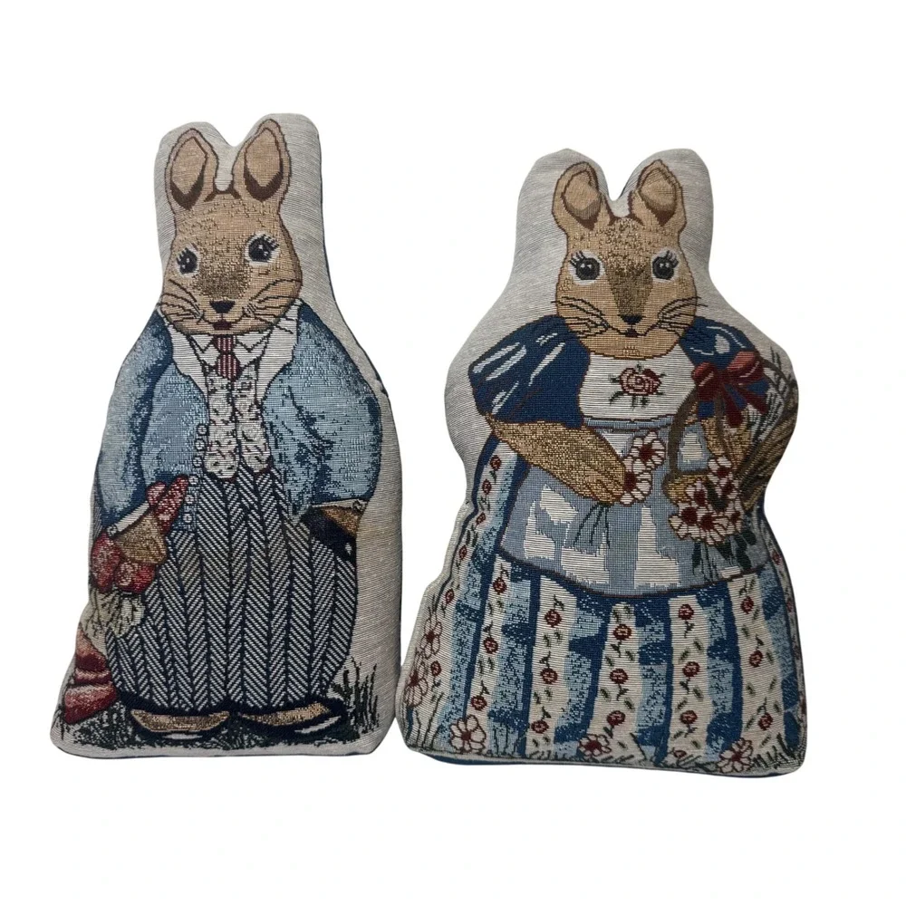 Vintage Beatrix Potter Peter Rabbit & Mrs. Rabbit-Bunny Doorstop Nursery Pair